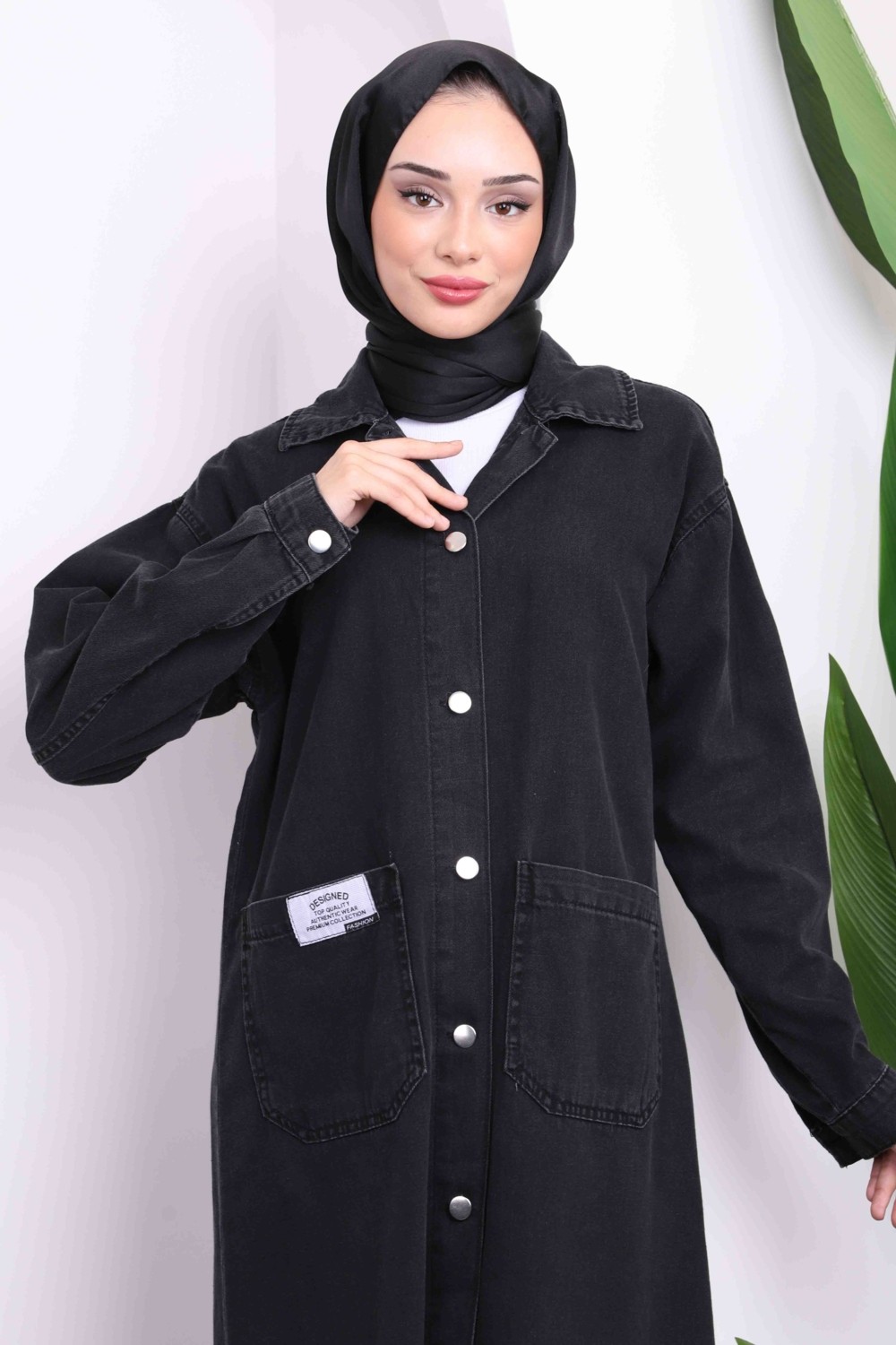 İmaj Butik Siyah Cepli Düğmeli Kot Kap görsel 7