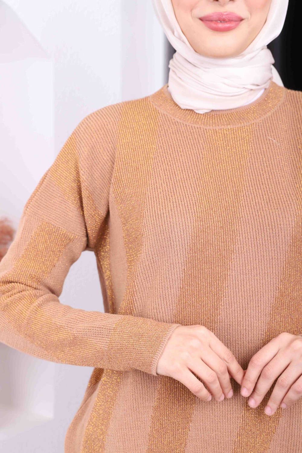 İmaj Butik Vizon Desenli Simli Triko Kazak görsel 5