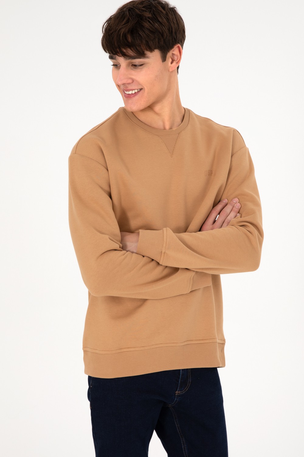 U.S. Polo Assn. Erkek Bisiklet Yaka Gri Melanj Basic Şardonlu Sweatshirt 50295148-VR086 görsel 5