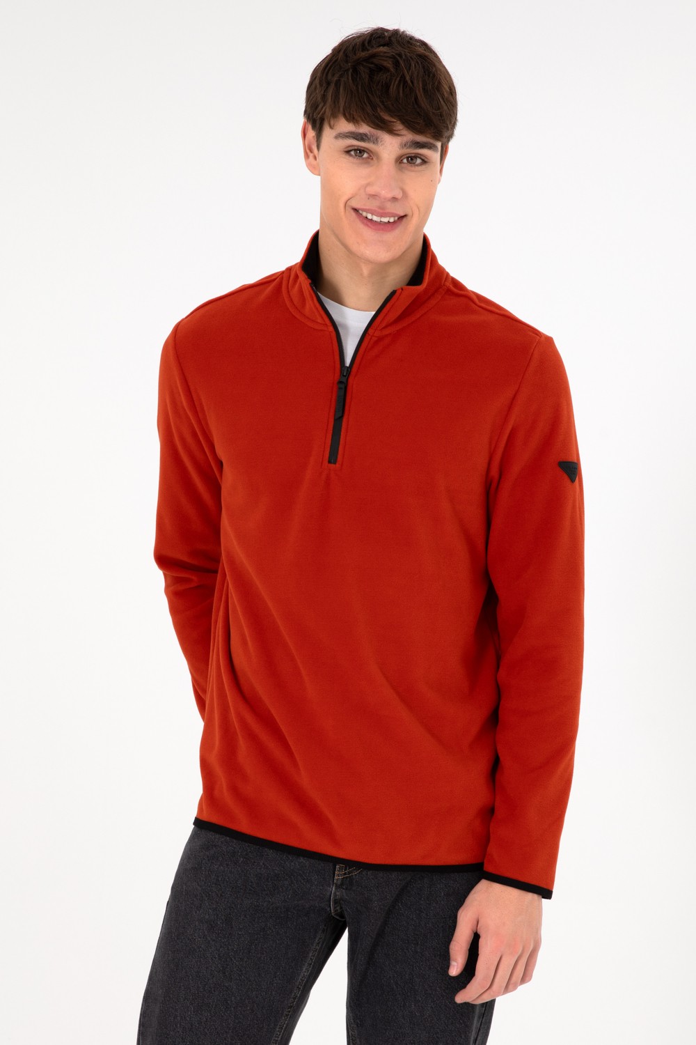 U.S. Polo Assn. Erkek Yarım Fermuarlı Haki Basic Polar Sweatshirt 50298085-VR027 görsel 5