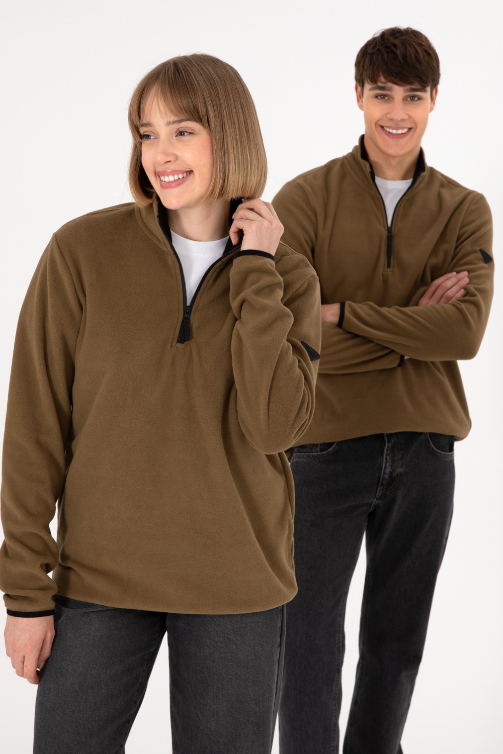 U.S. Polo Assn. Erkek Yarım Fermuarlı Haki Basic Polar Sweatshirt 50298085-VR027