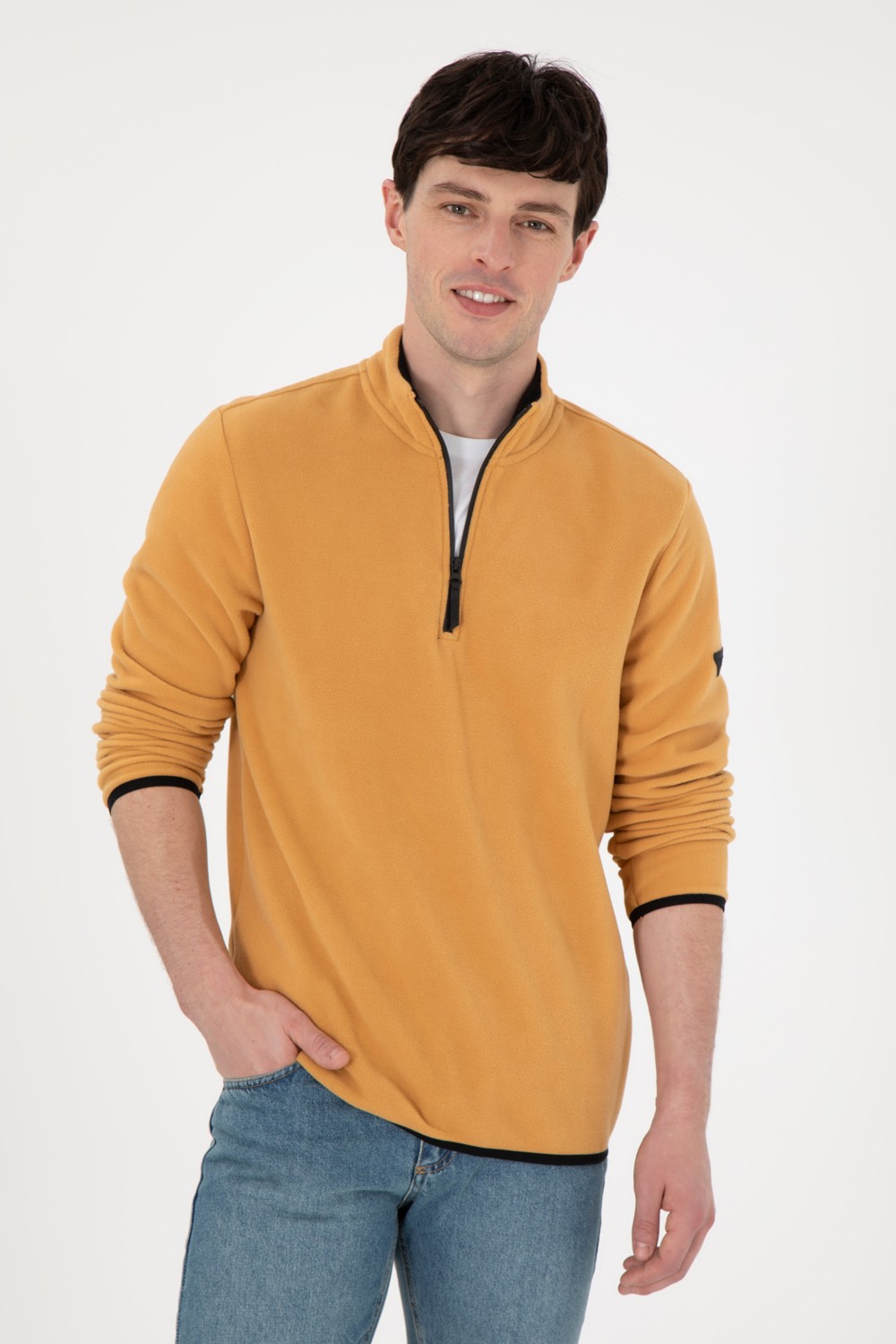 U.S. Polo Assn. Erkek Yarım Fermuarlı Haki Basic Polar Sweatshirt 50298085-VR027