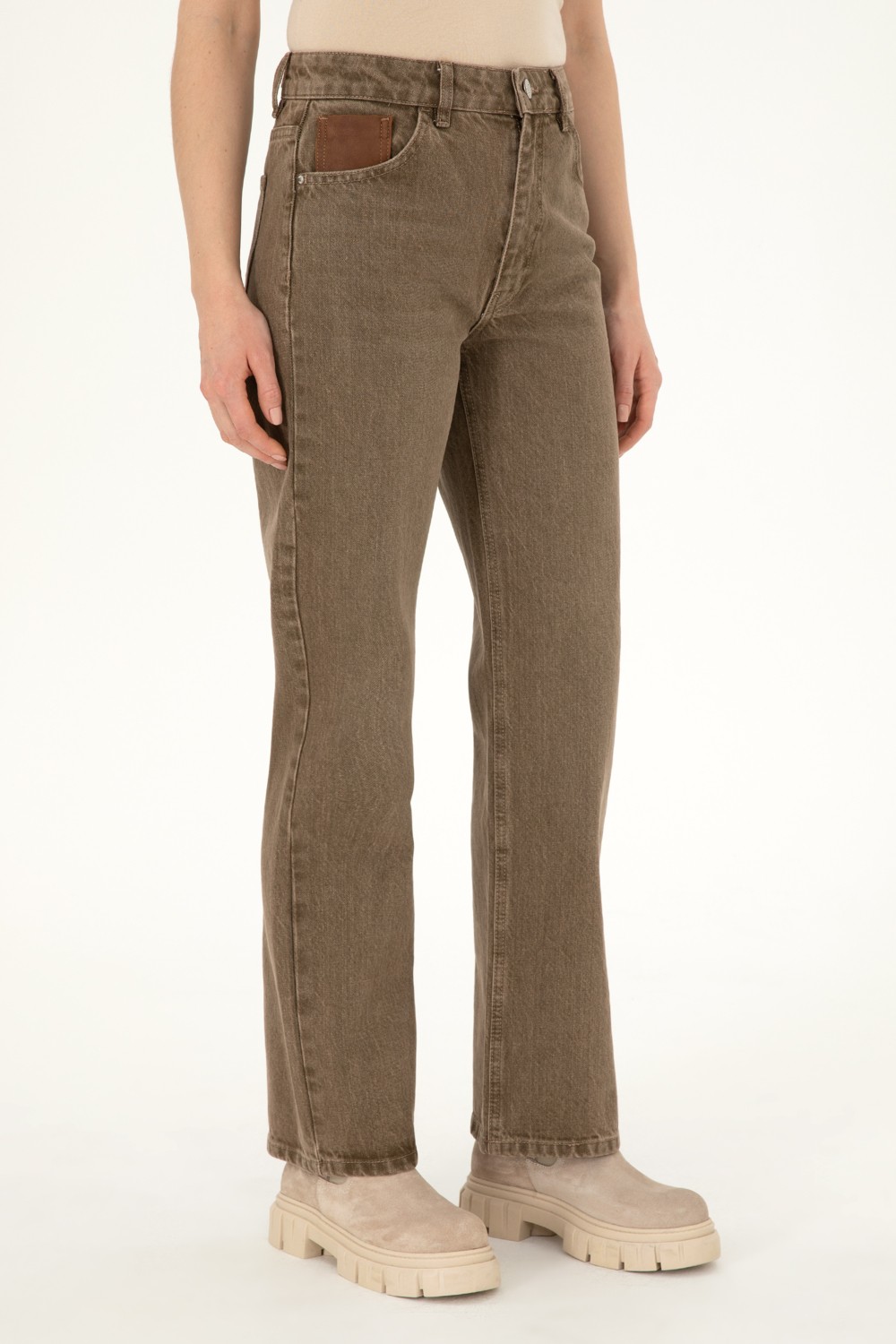 U.S. Polo Assn. Kadın Açık Kahverengi Loose Fit Jean Pantolon 50290891-VR002 görsel 2