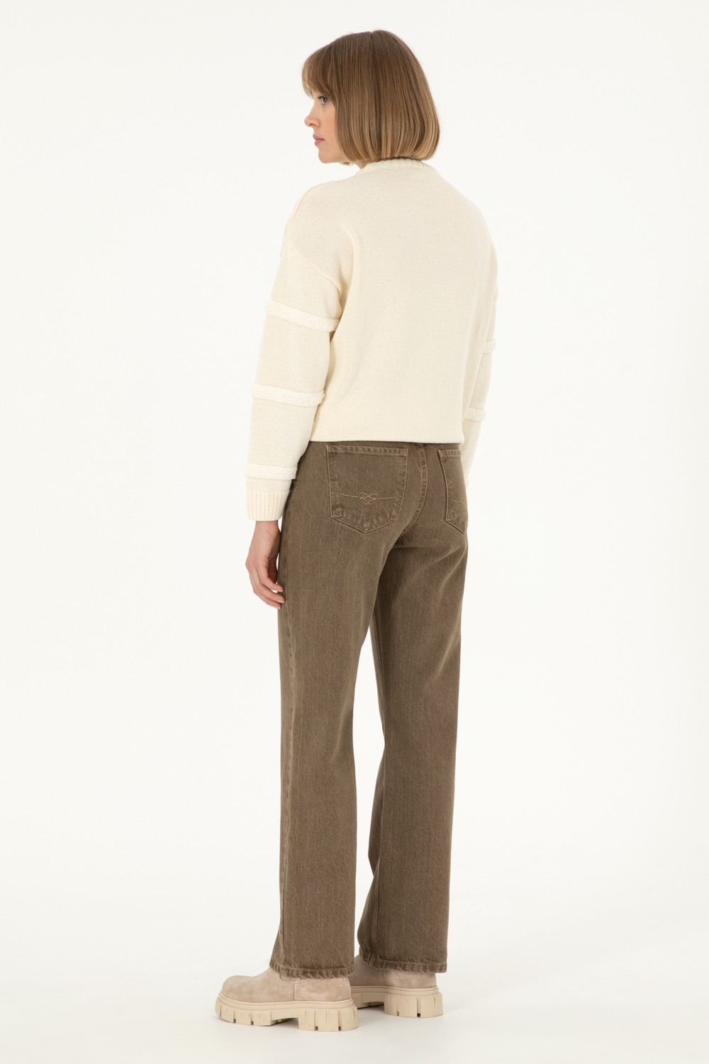 U.S. Polo Assn. Kadın Açık Kahverengi Loose Fit Jean Pantolon 50290891-VR002 görsel 4