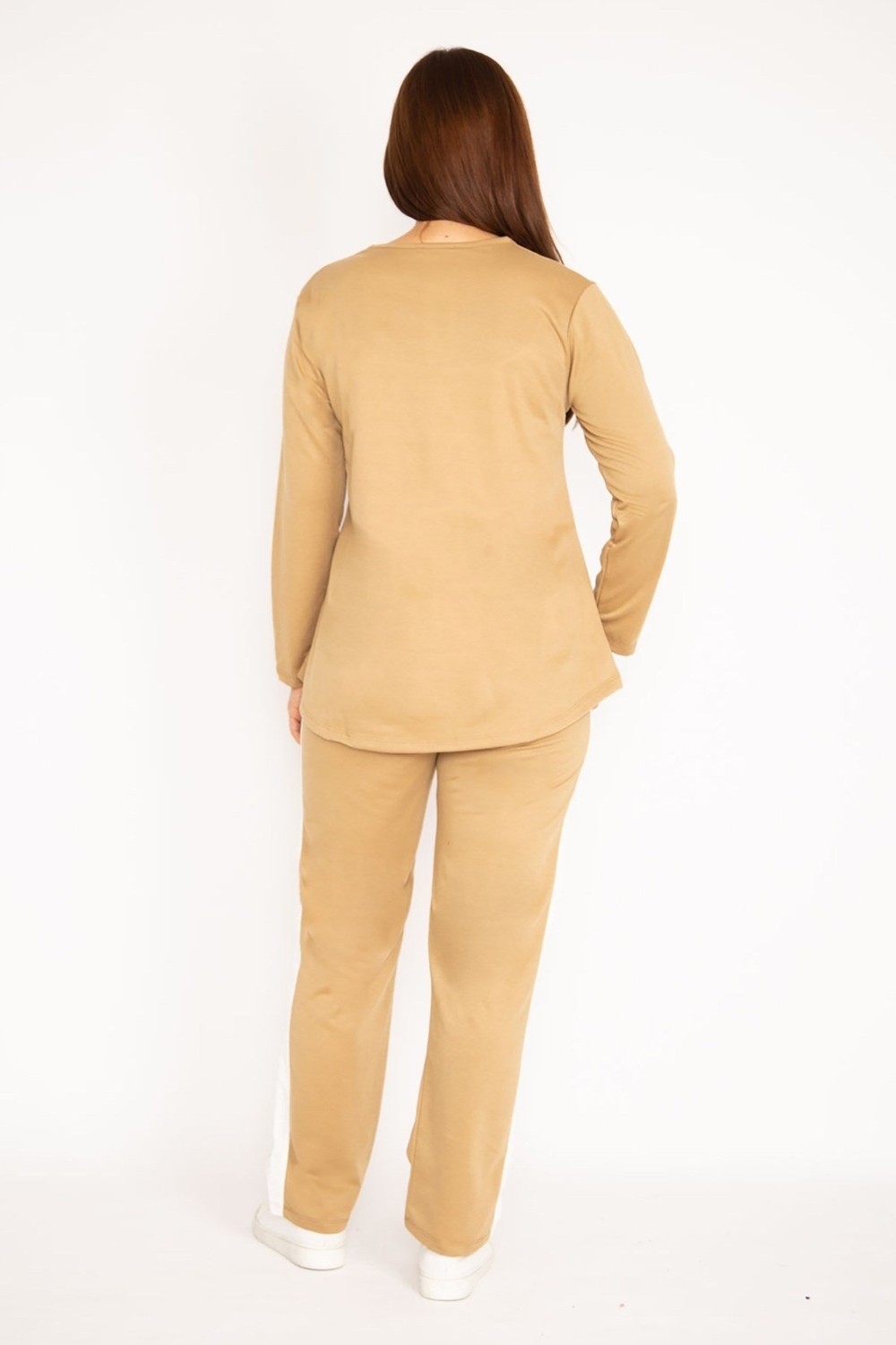 Şans Kadın Camel V Yakallı Bluz Pantolon Takım 65N34658 görsel 3