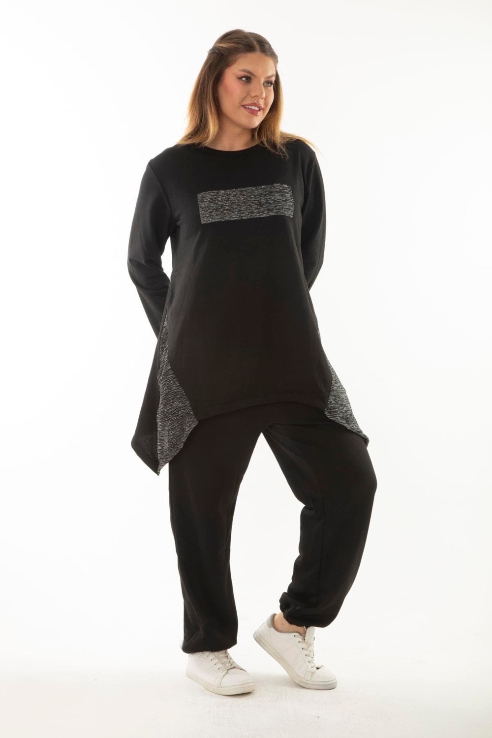 Şans Kadın Büyük Beden Siyah Sim Detaylı Sweatshirt Pantolon Ikili Takım 65N37054 görsel 4