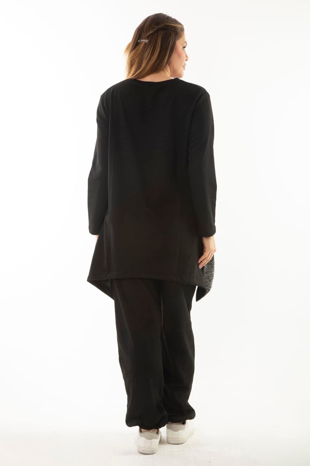 Şans Kadın Büyük Beden Siyah Sim Detaylı Sweatshirt Pantolon Ikili Takım 65N37054 görsel 5