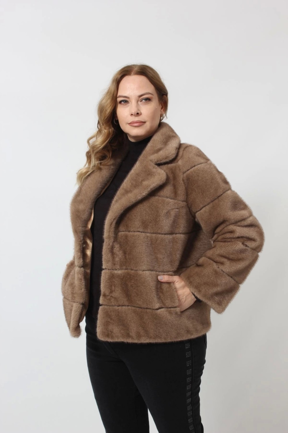 Moda Berray 3260 Vizon Suni Kürk Kısa Kaban görsel 2