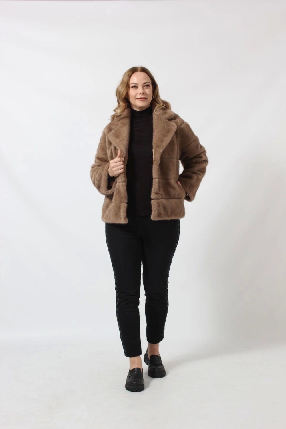 Moda Berray 3260 Vizon Suni Kürk Kısa Kaban görsel 5