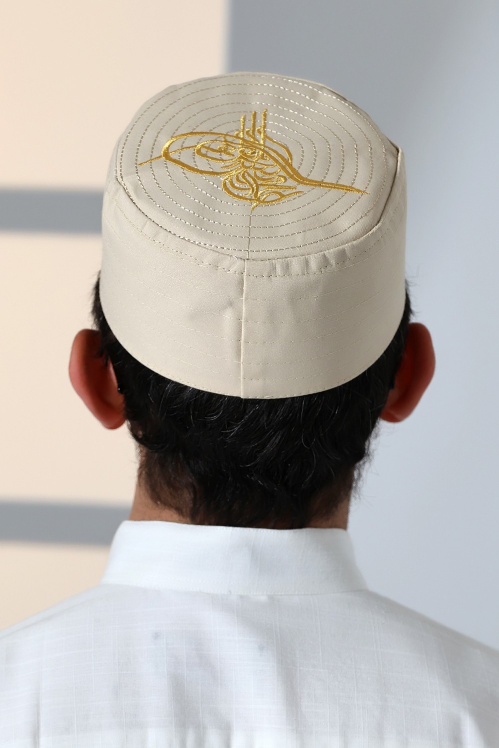 İhvan Online Osmanlı Tuğrası Nakışlı Kalıp Namaz Takkesi Siyah görsel 2
