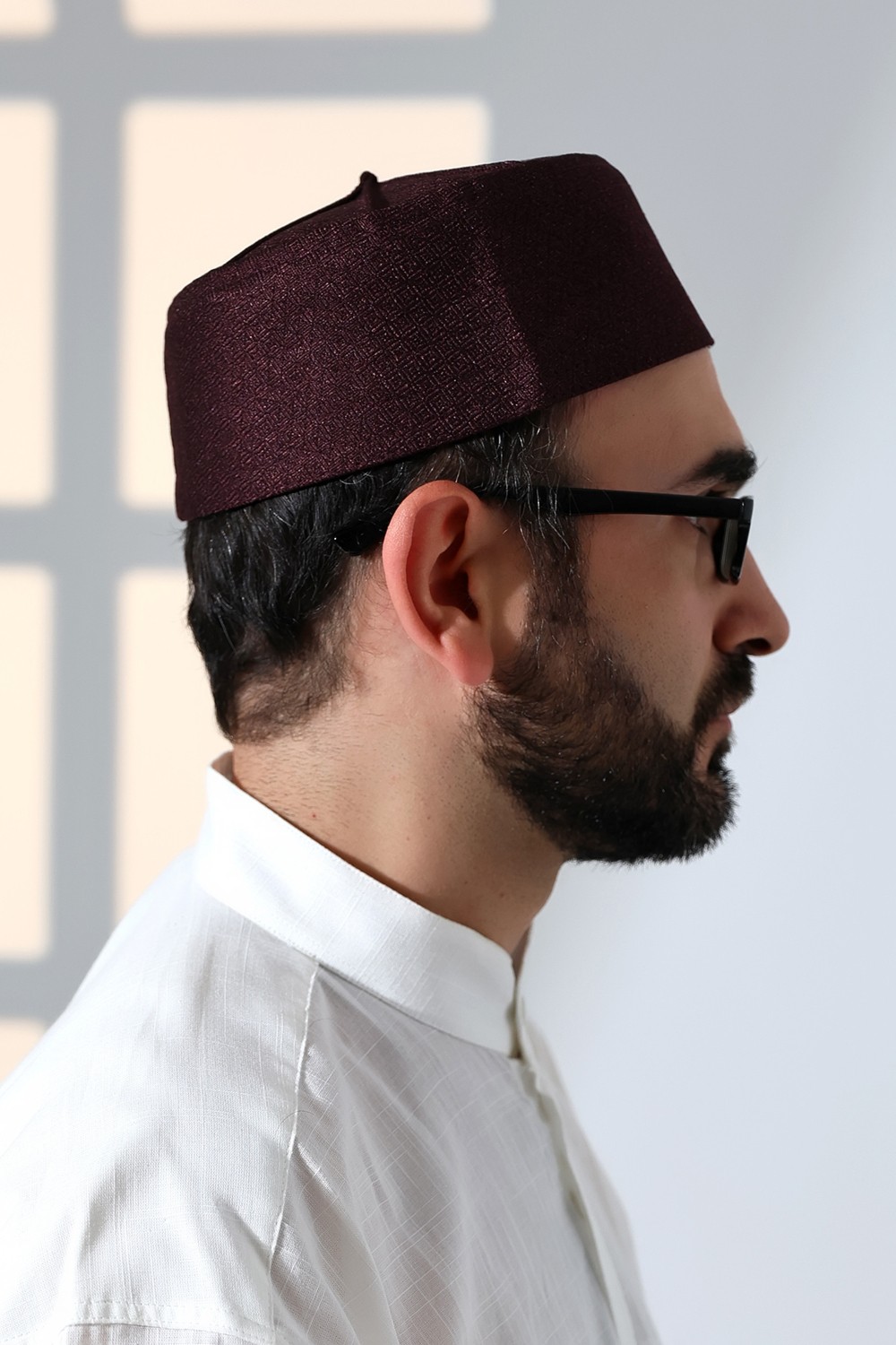 İhvan Online Kubbeli Kalıp Namaz Takkesi Mürdüm görsel 4