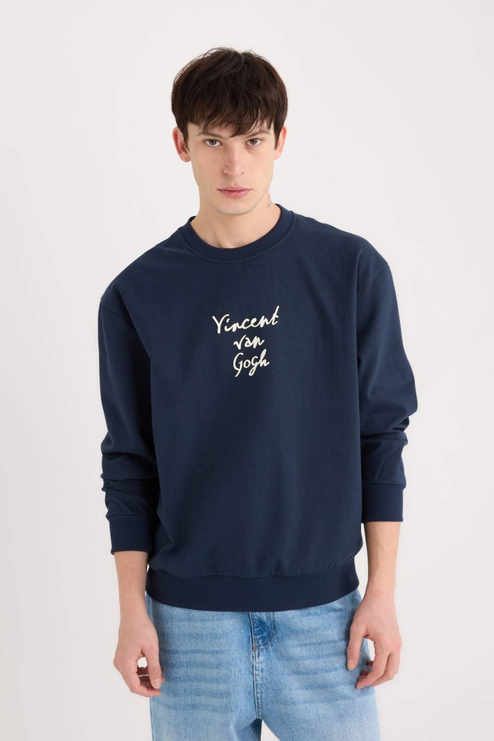 DeFacto Van Gogh Boxy Fit Bisiklet Yaka Sırt Baskılı Sweatshirt E3203AX24WN görsel 3