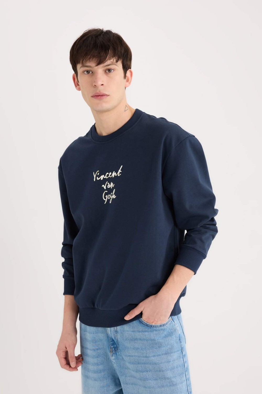 DeFacto Van Gogh Boxy Fit Bisiklet Yaka Sırt Baskılı Sweatshirt E3203AX24WN görsel 4