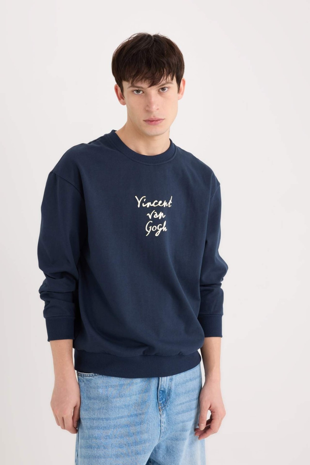 DeFacto Van Gogh Boxy Fit Bisiklet Yaka Sırt Baskılı Sweatshirt E3203AX24WN görsel 5