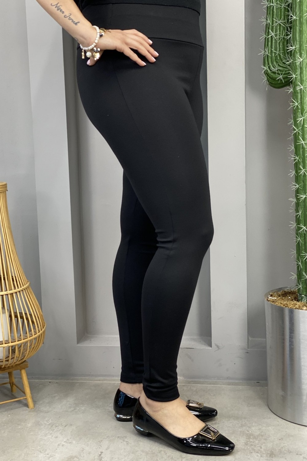 Güneş Büyük Beden Yüksek Bel Toparlayıcı Interlok Çelik Örme Siyah Kadın Tayt ( Rahat, Şık, Lux, High Waist Leggings) görsel 3
