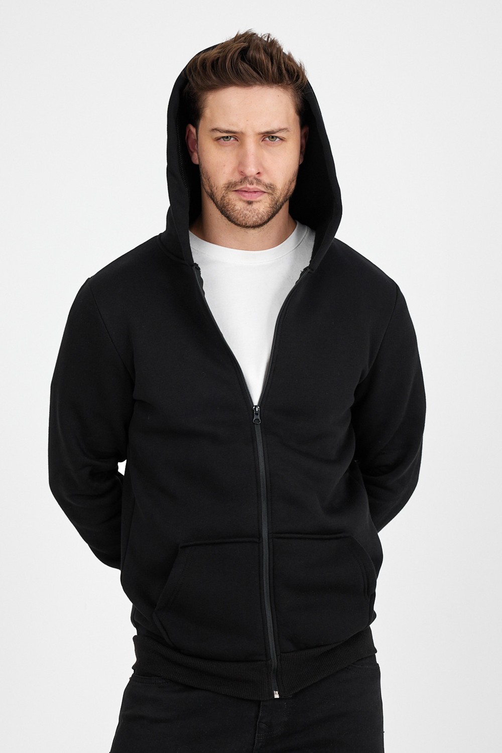 Clipman Erkek Slim Fit Örgü 3 Iplik Fermuarlı Polar Hırka Siyah