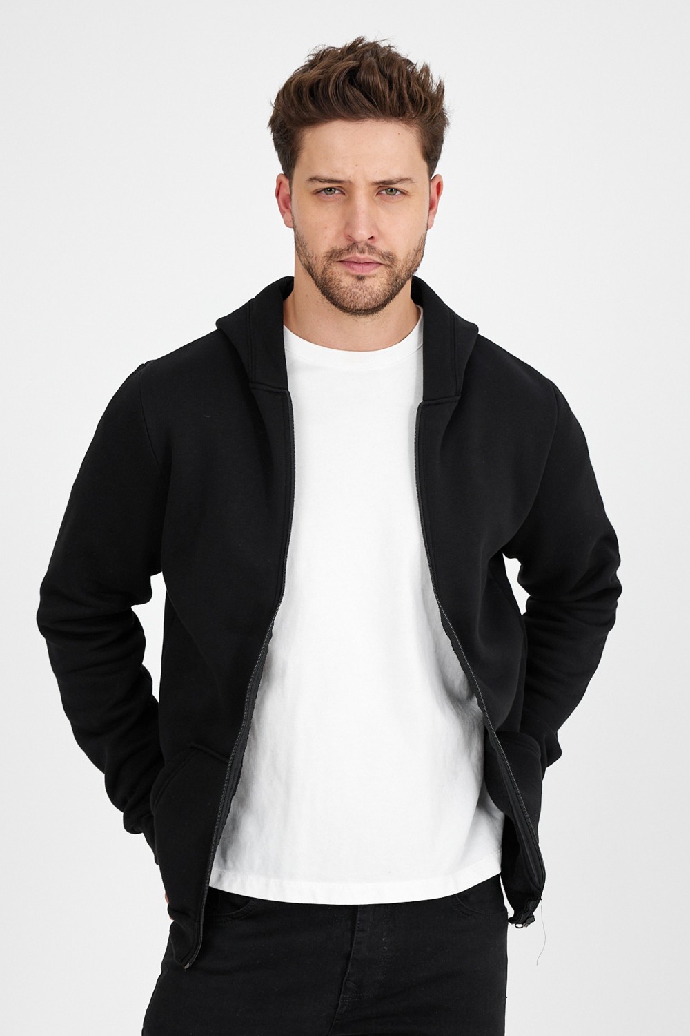 Clipman Erkek Slim Fit Örgü 3 Iplik Fermuarlı Polar Hırka Siyah görsel 2