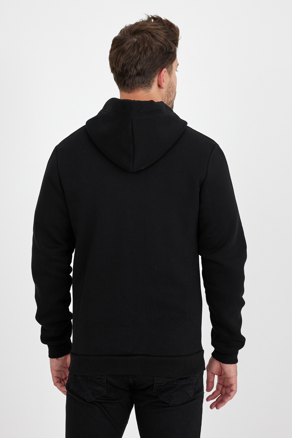 Clipman Erkek Slim Fit Örgü 3 Iplik Fermuarlı Polar Hırka Siyah görsel 3