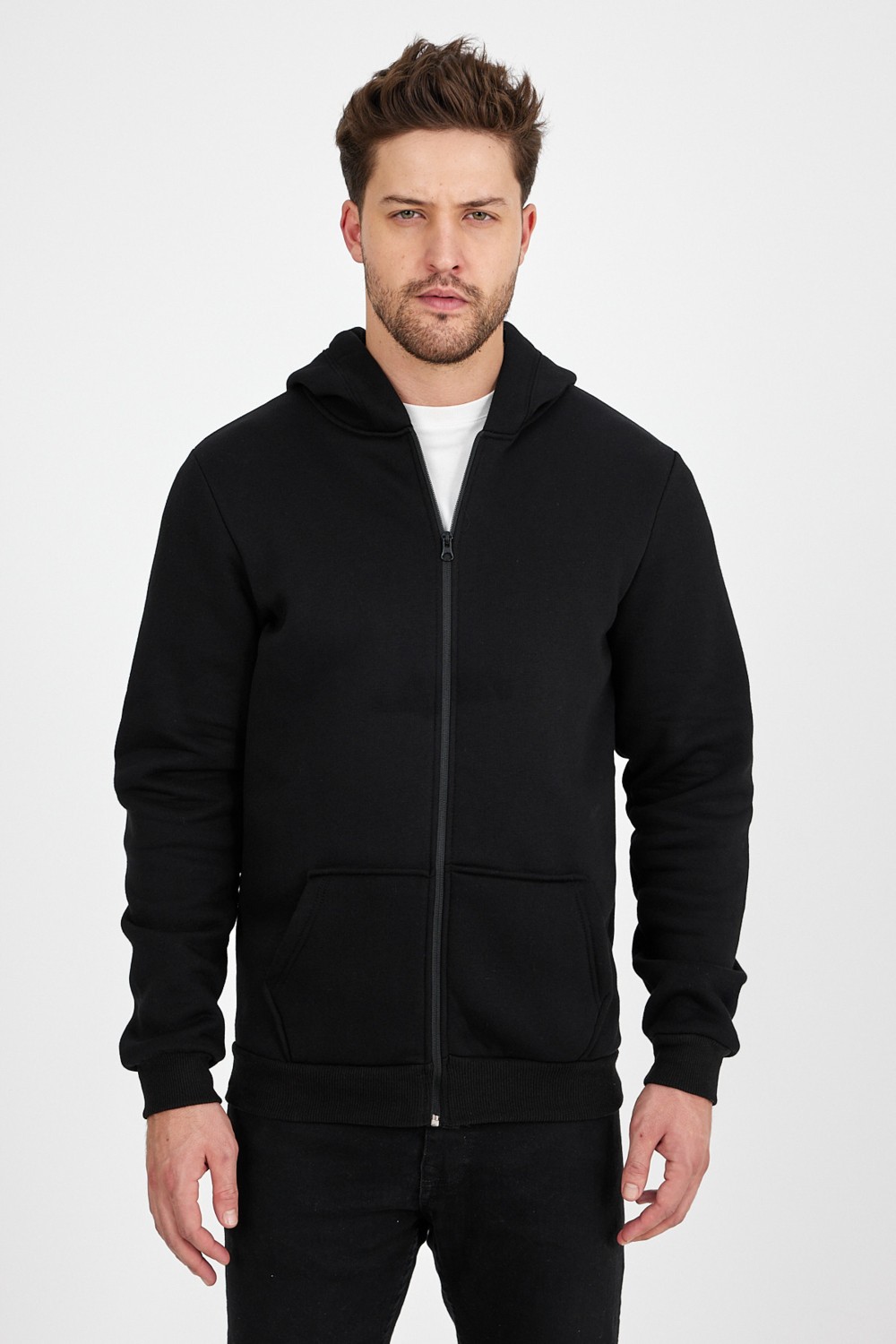 Clipman Erkek Slim Fit Örgü 3 Iplik Fermuarlı Polar Hırka Siyah görsel 4