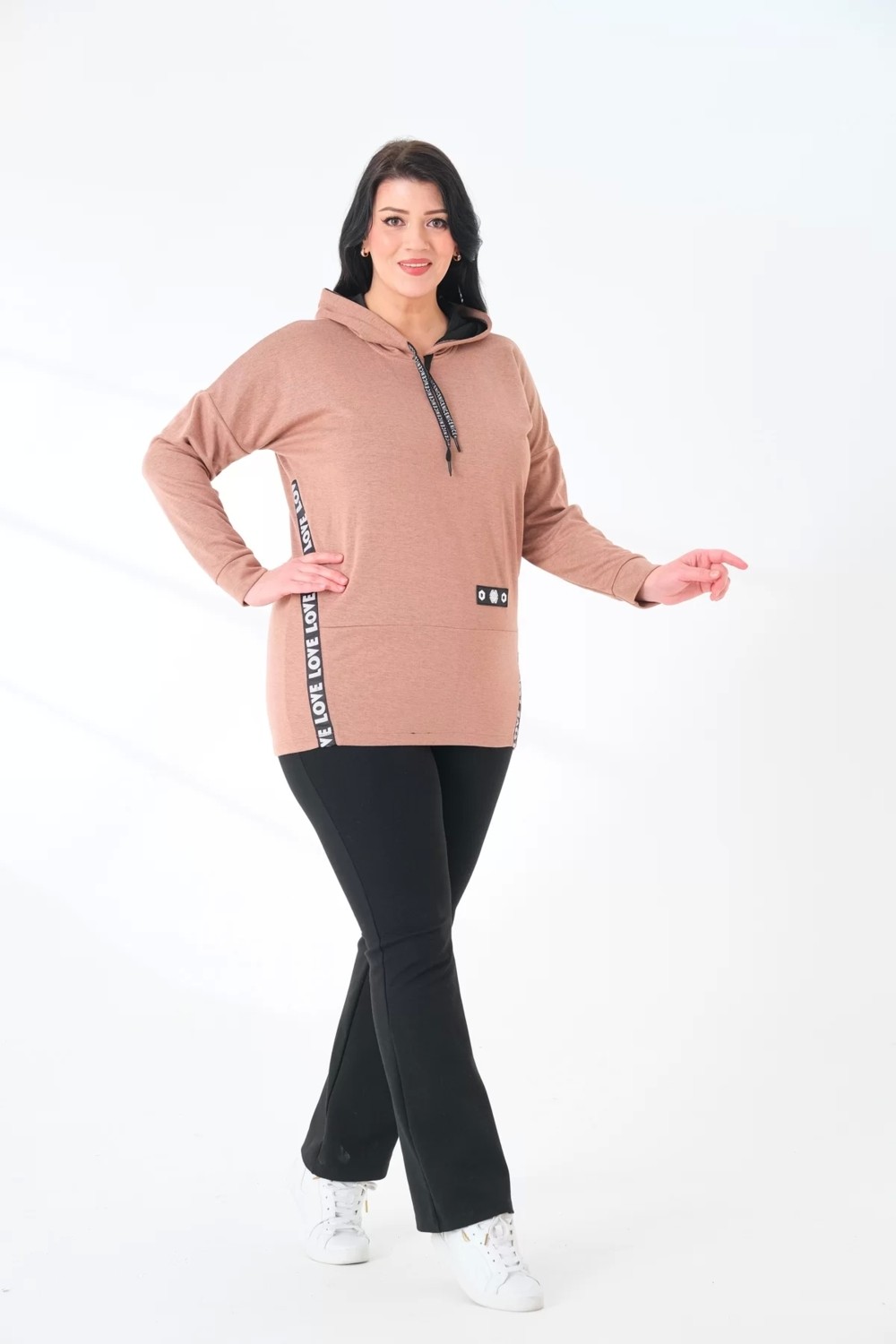 Lady Majestic Kapüşonlu Büyük Beden Sweatshirt görsel 7