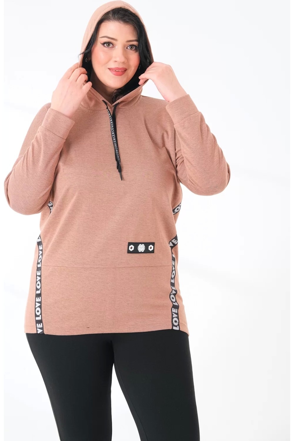 Lady Majestic Kapüşonlu Büyük Beden Sweatshirt görsel 8