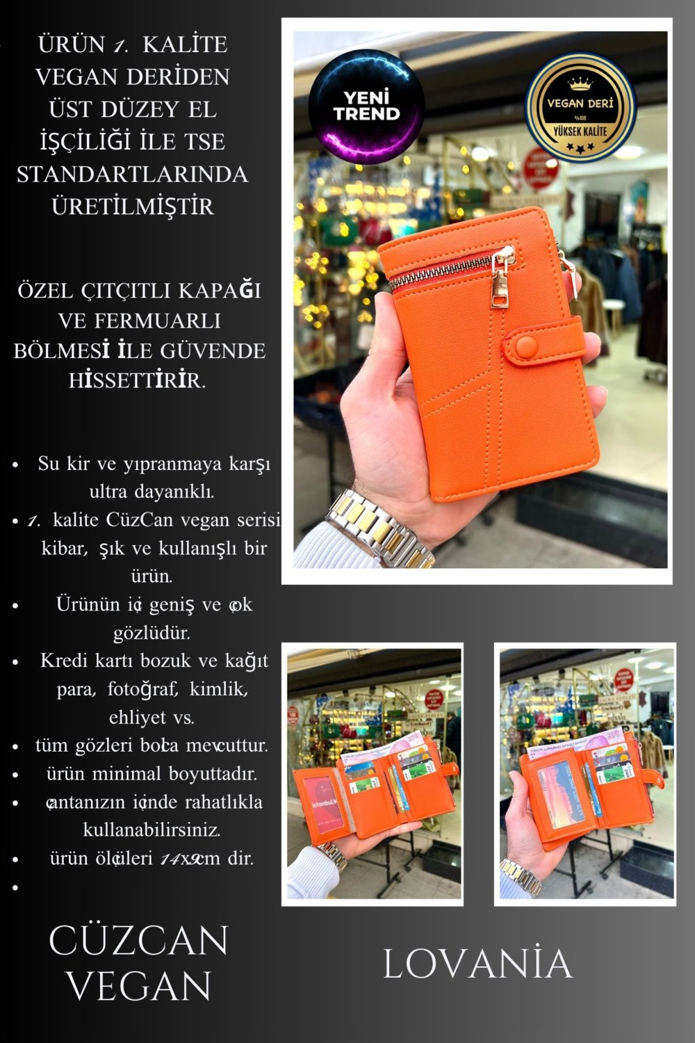 Cüzcan Turuncu Fermuar Detaylı Deri Kadın CÜZDAN(14X9CM) görsel 5
