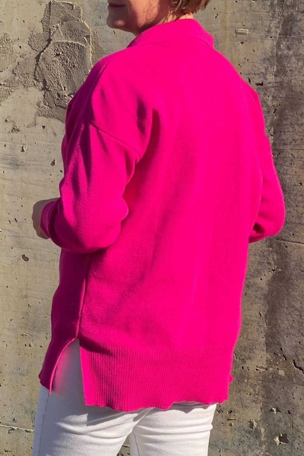 Mia Butik Büyük Beden Fuşya Polo Yaka Triko Bluz görsel 2