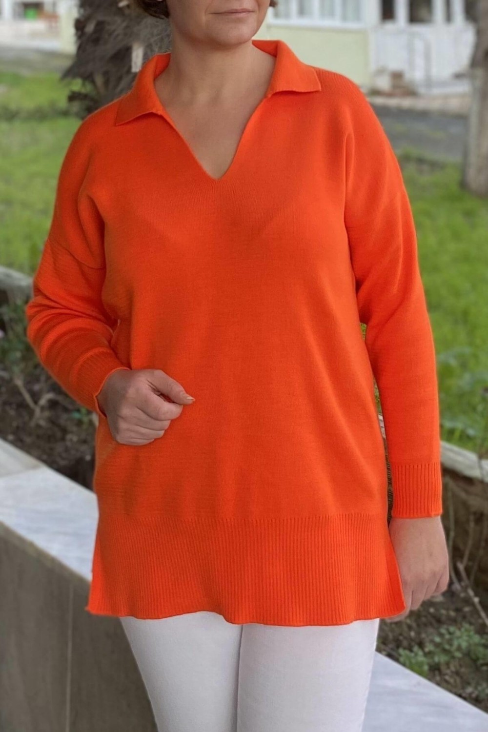 Mia Butik Büyük Beden Fuşya Polo Yaka Triko Bluz görsel 6