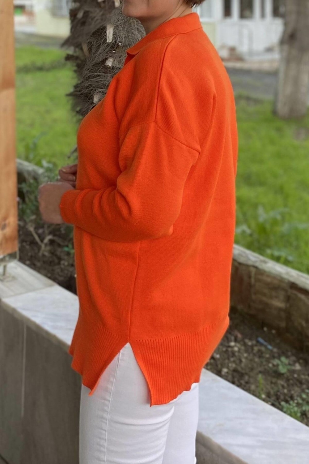 Mia Butik Büyük Beden Fuşya Polo Yaka Triko Bluz görsel 7