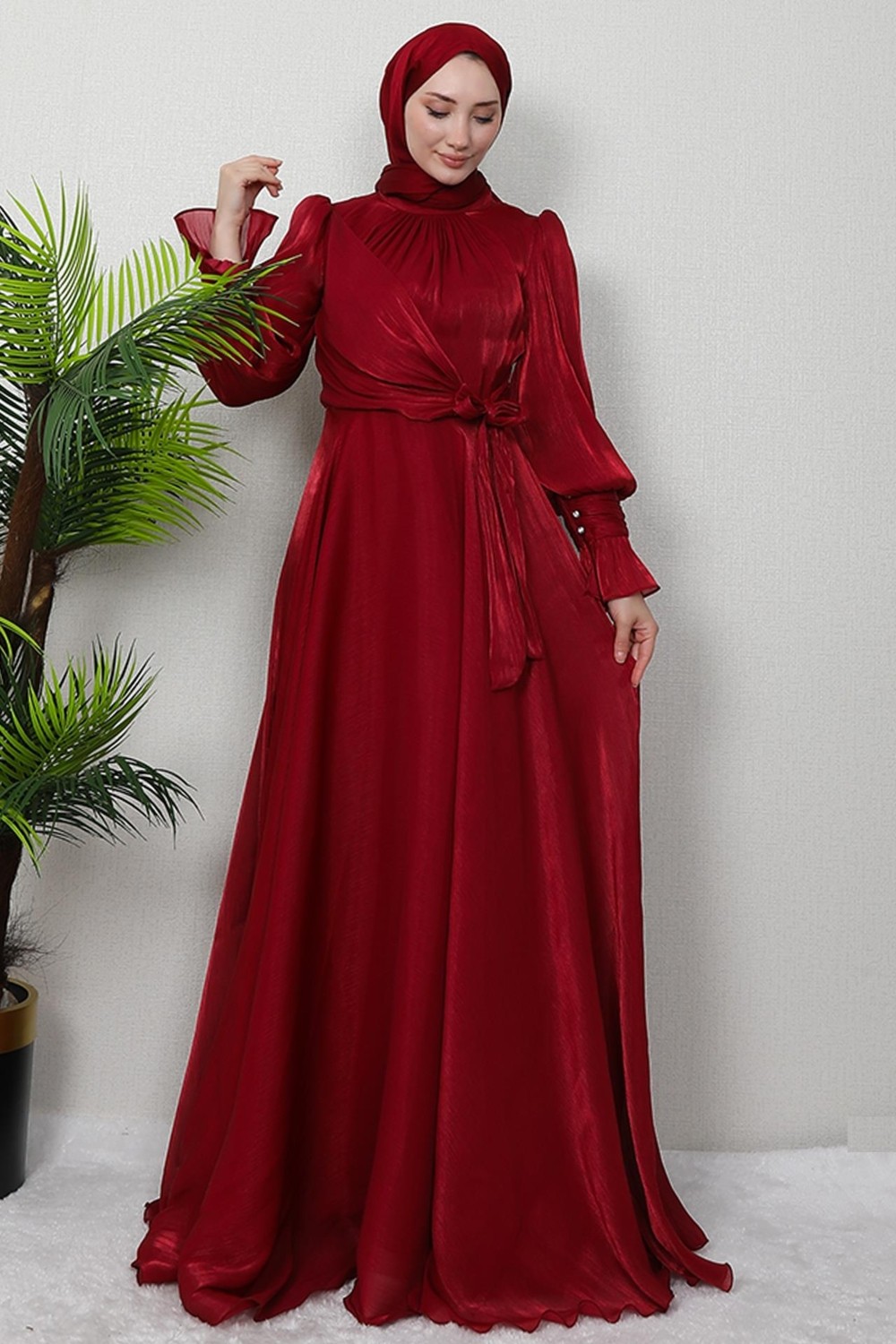 Giza Store Fiyonk Detay Ipek Abiye Gece Mavi görsel 2