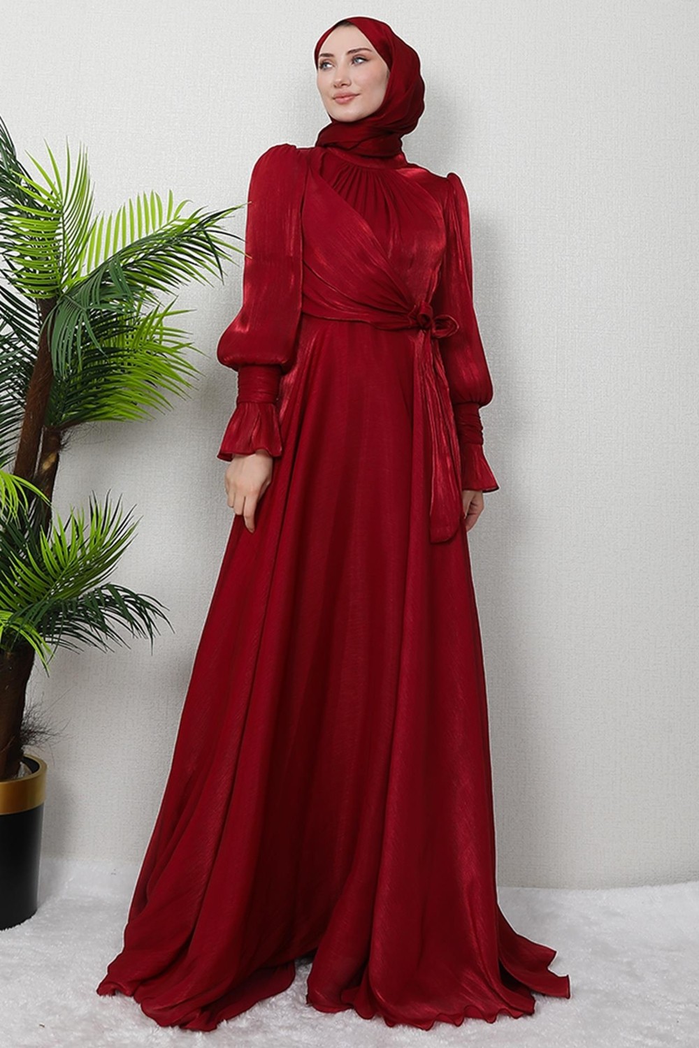Giza Store Fiyonk Detay Ipek Abiye Gece Mavi görsel 3