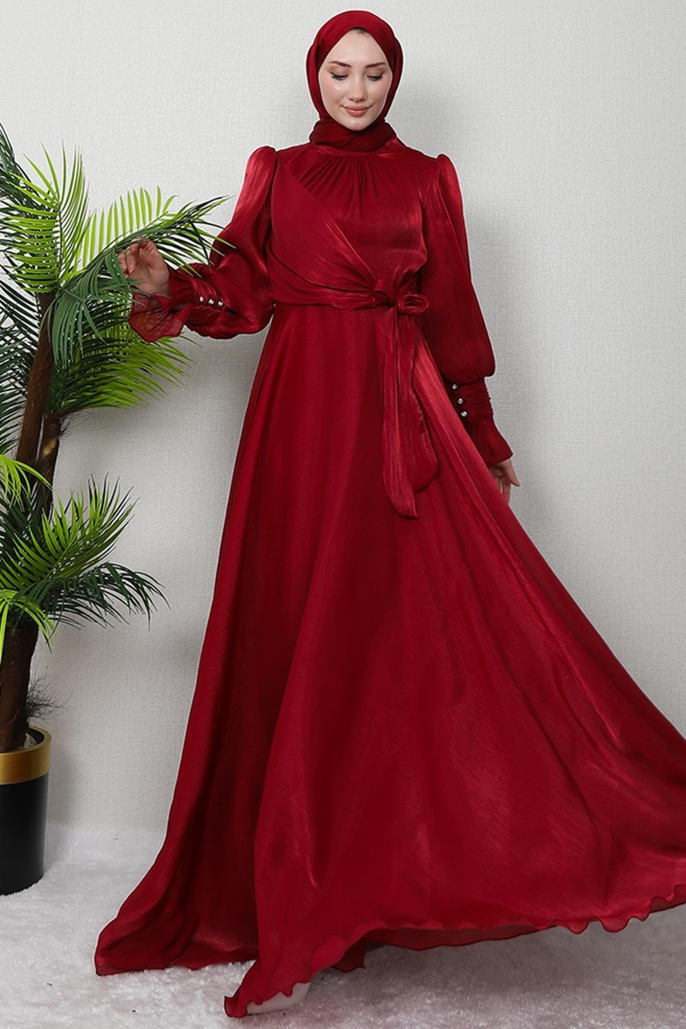 Giza Store Fiyonk Detay Ipek Abiye Gece Mavi görsel 4