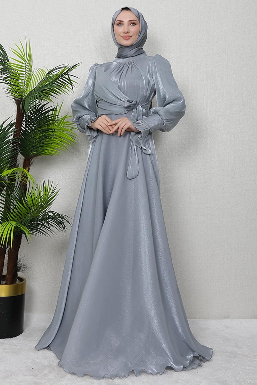 Giza Store Fiyonk Detay Ipek Abiye Gece Mavi görsel 8