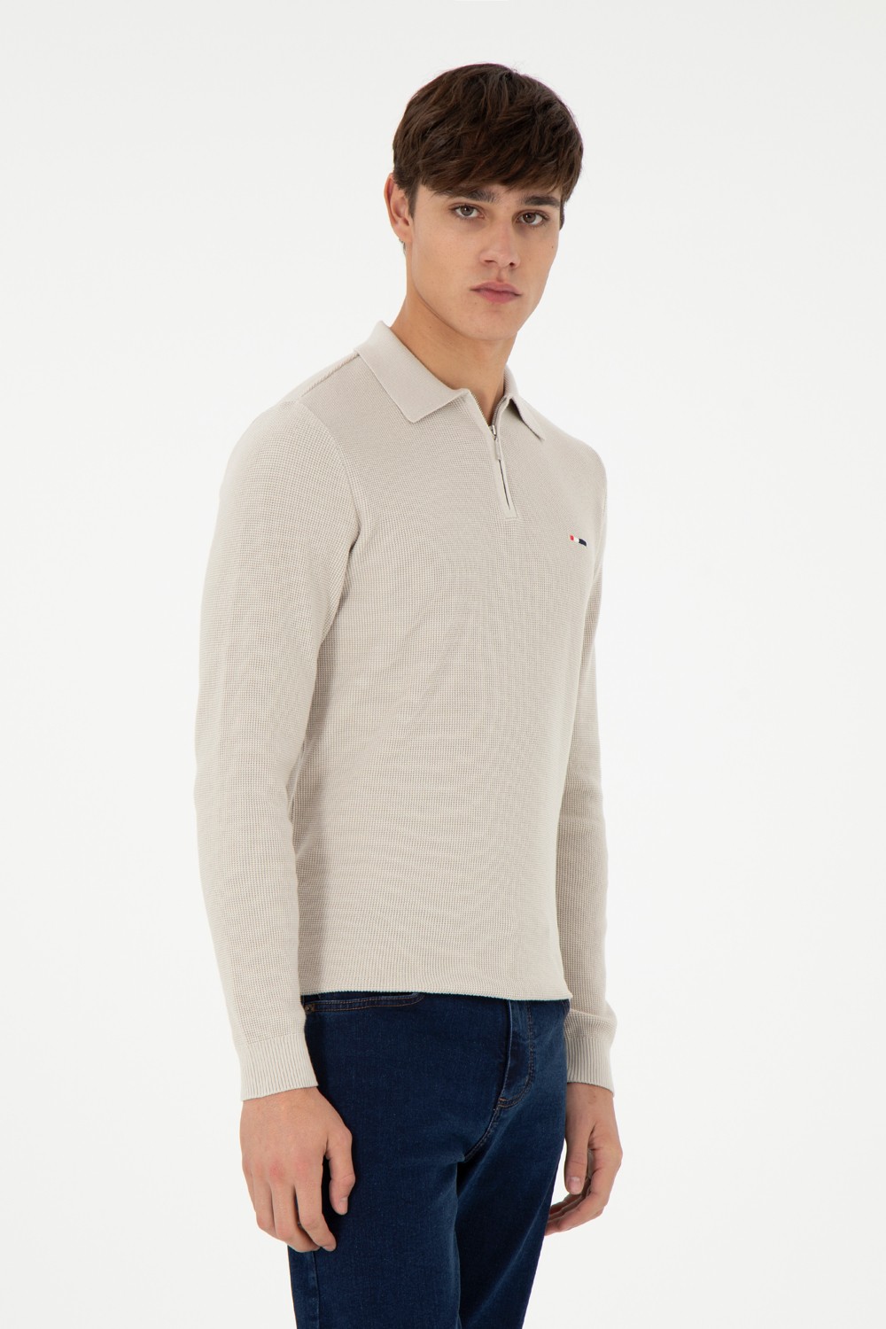 U.S. Polo Assn. Erkek Regular Fit Yarım Fermuarlı Antrasit Melanj Basic Kazak 50298266-VR081 görsel 7