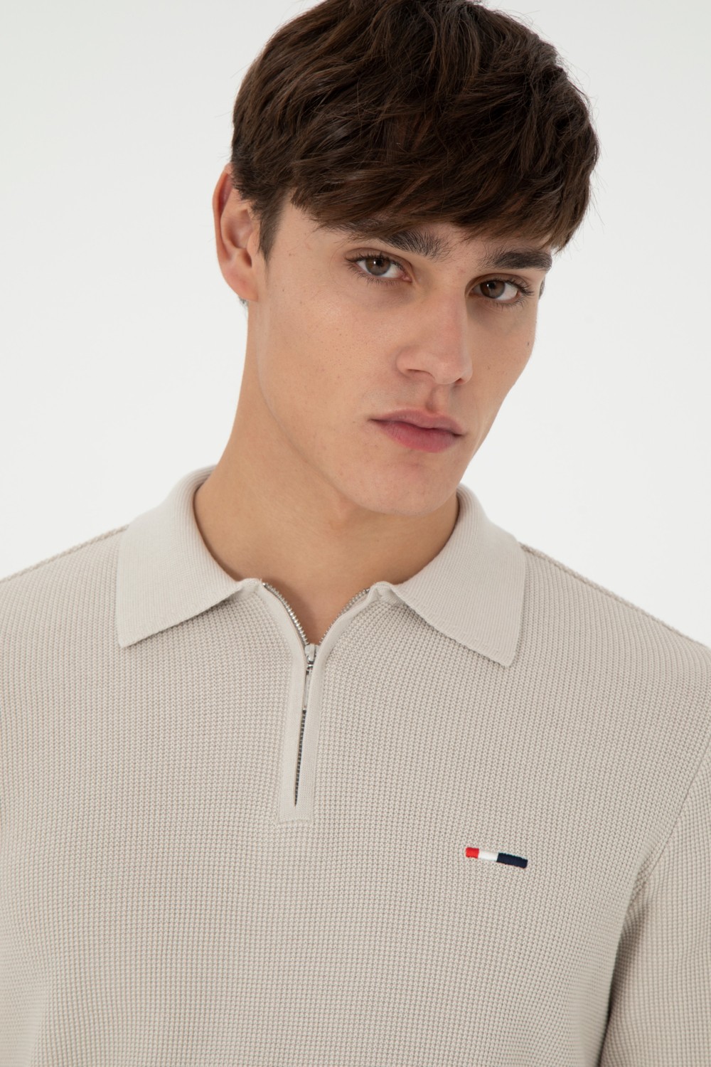 U.S. Polo Assn. Erkek Regular Fit Yarım Fermuarlı Antrasit Melanj Basic Kazak 50298266-VR081 görsel 8