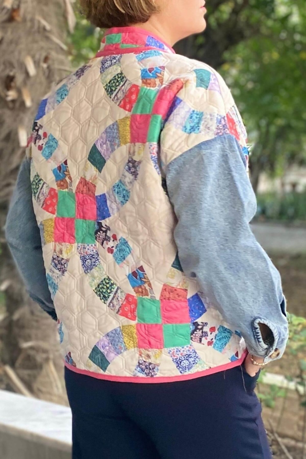 Mia Butik Kadın Krem Patchwork Desenli Ceket görsel 4