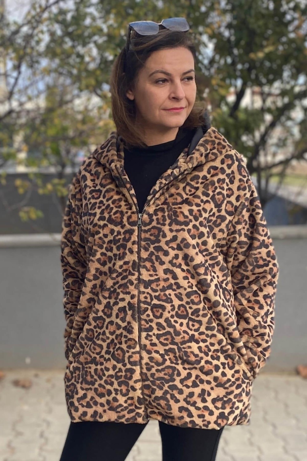 Mia Butik Büyük Beden Camel Leopar Deseli Ceket