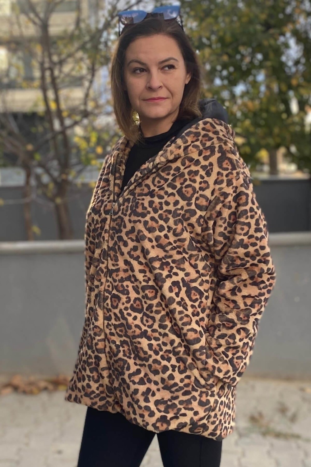 Mia Butik Büyük Beden Camel Leopar Deseli Ceket görsel 2