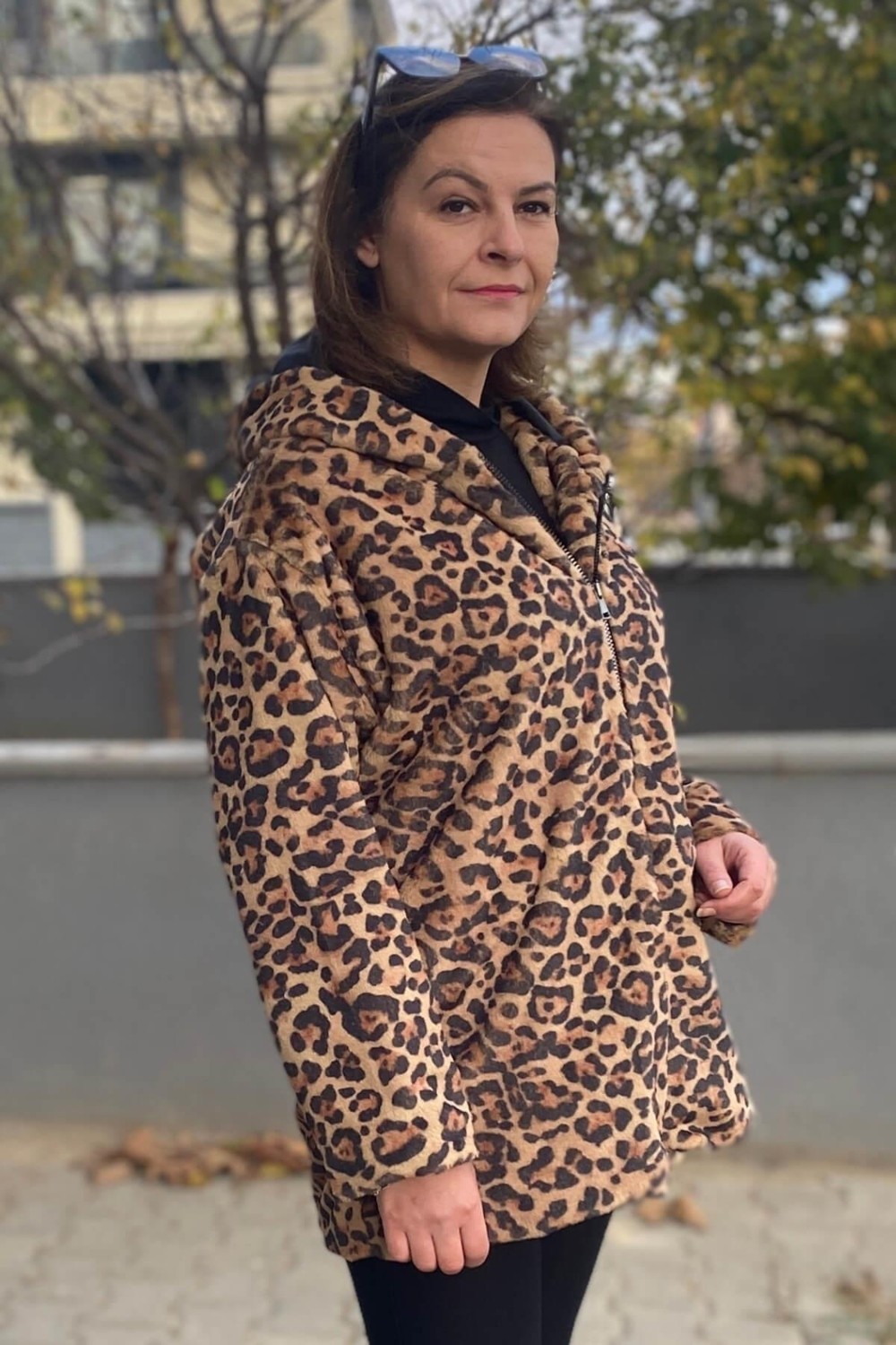 Mia Butik Büyük Beden Camel Leopar Deseli Ceket görsel 3
