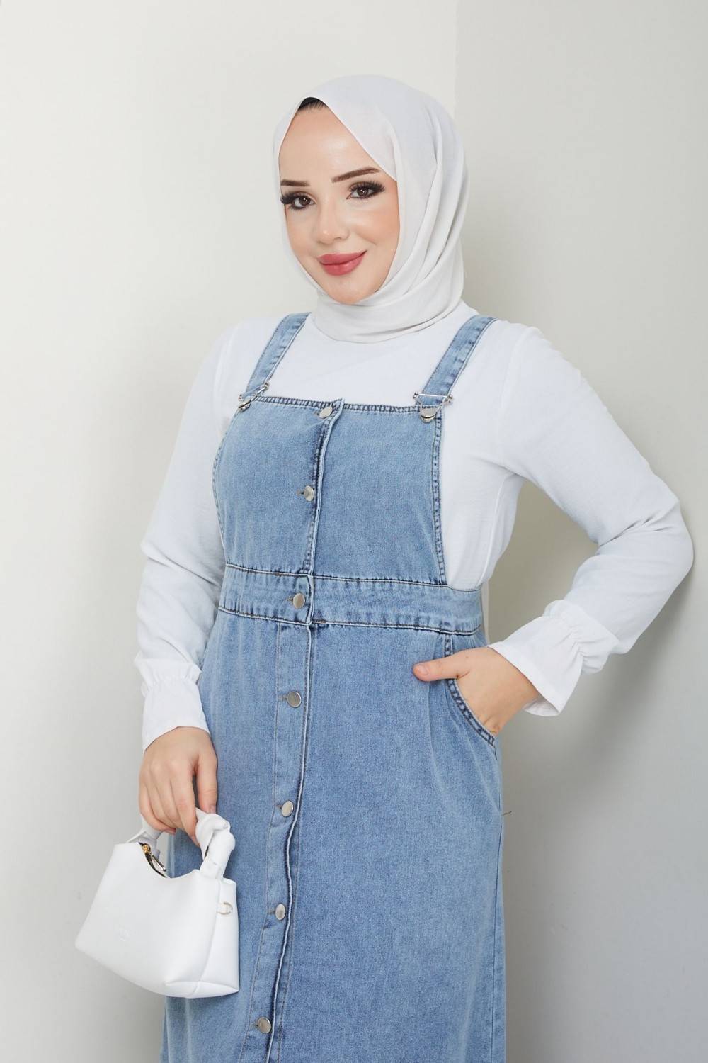 Pamuk Butik Kadın Eteği Volanlı Elbise Kot Salopet -PMK376 görsel 2