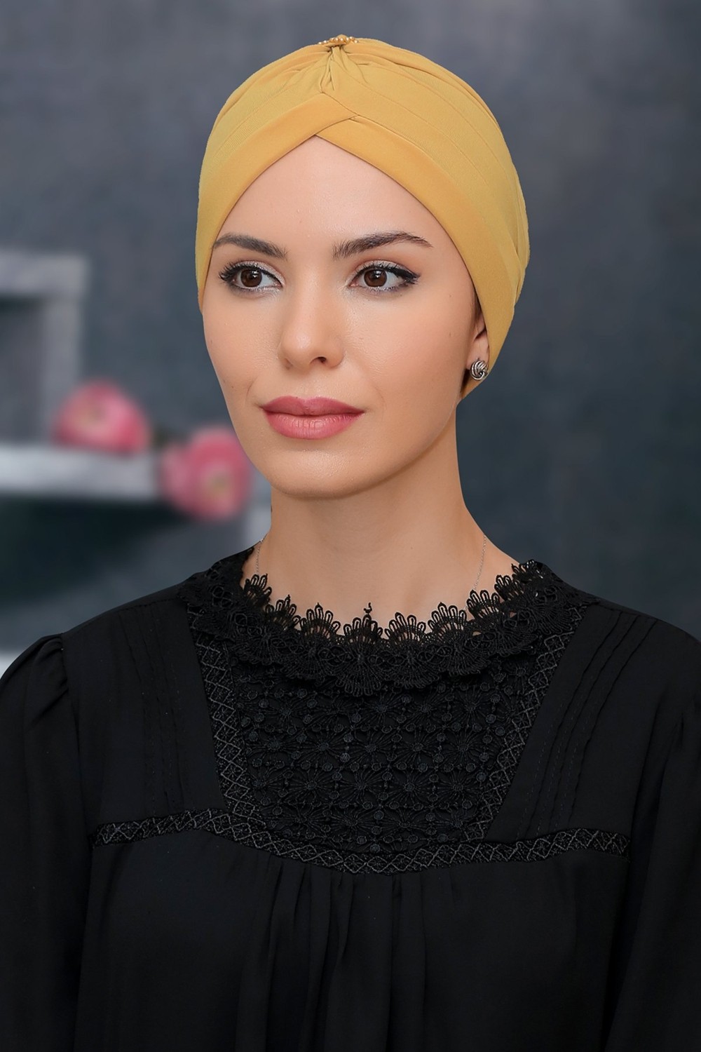 Hürrem Bone Vizon Pratik Hazır Geçmeli Tesettür Bone Sandy Kumaş Taçlı Büzgülü 1208_10 görsel 3