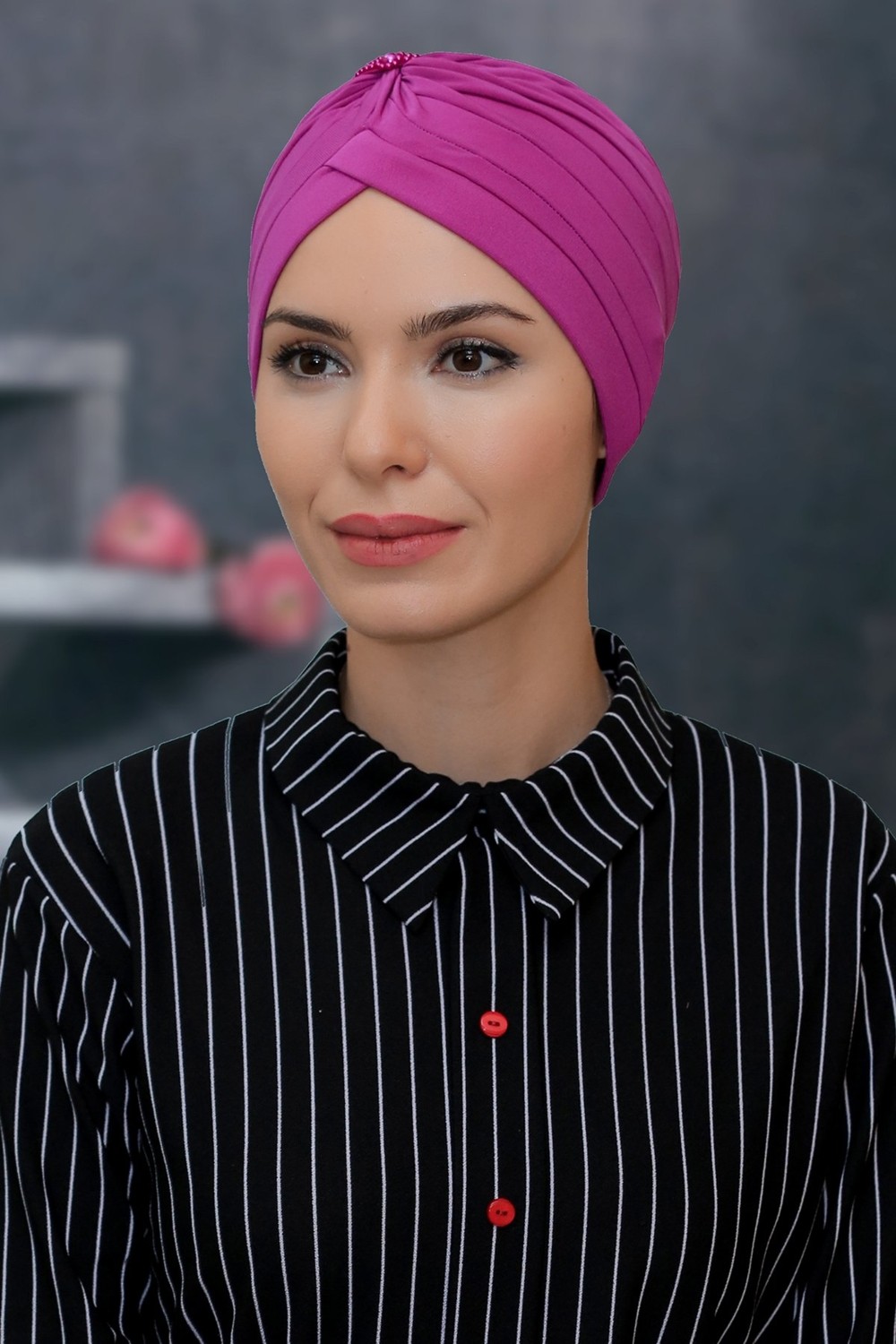 Hürrem Bone Vizon Pratik Hazır Geçmeli Tesettür Bone Sandy Kumaş Taçlı Büzgülü 1208_10 görsel 7