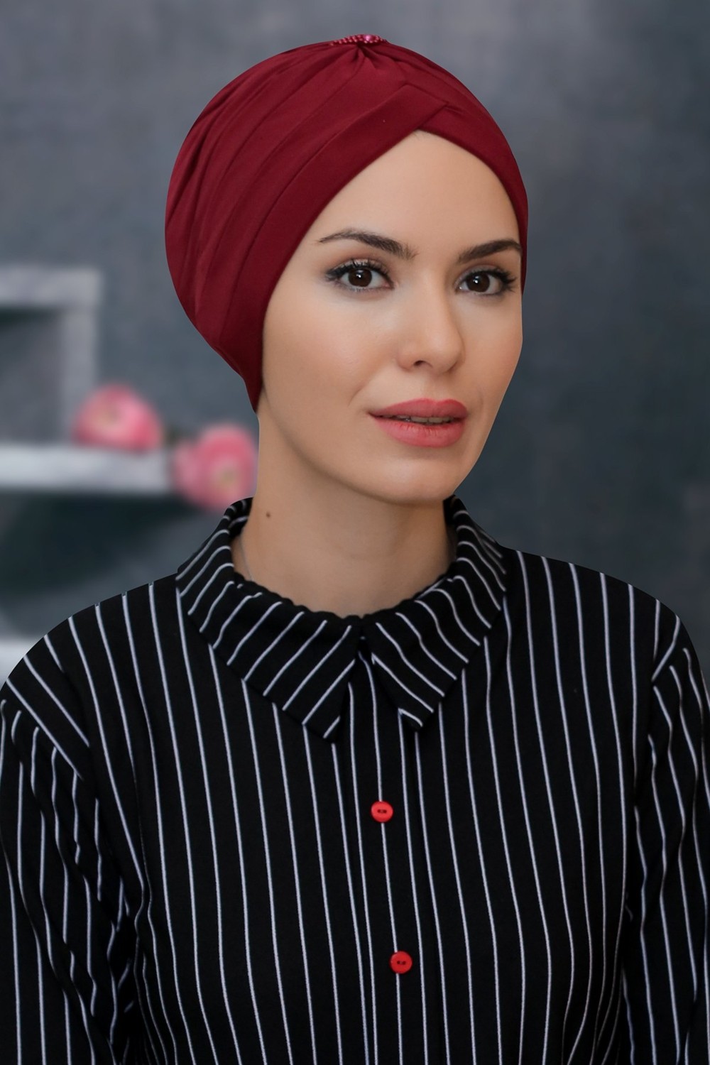 Hürrem Bone Vizon Pratik Hazır Geçmeli Tesettür Bone Sandy Kumaş Taçlı Büzgülü 1208_10 görsel 5