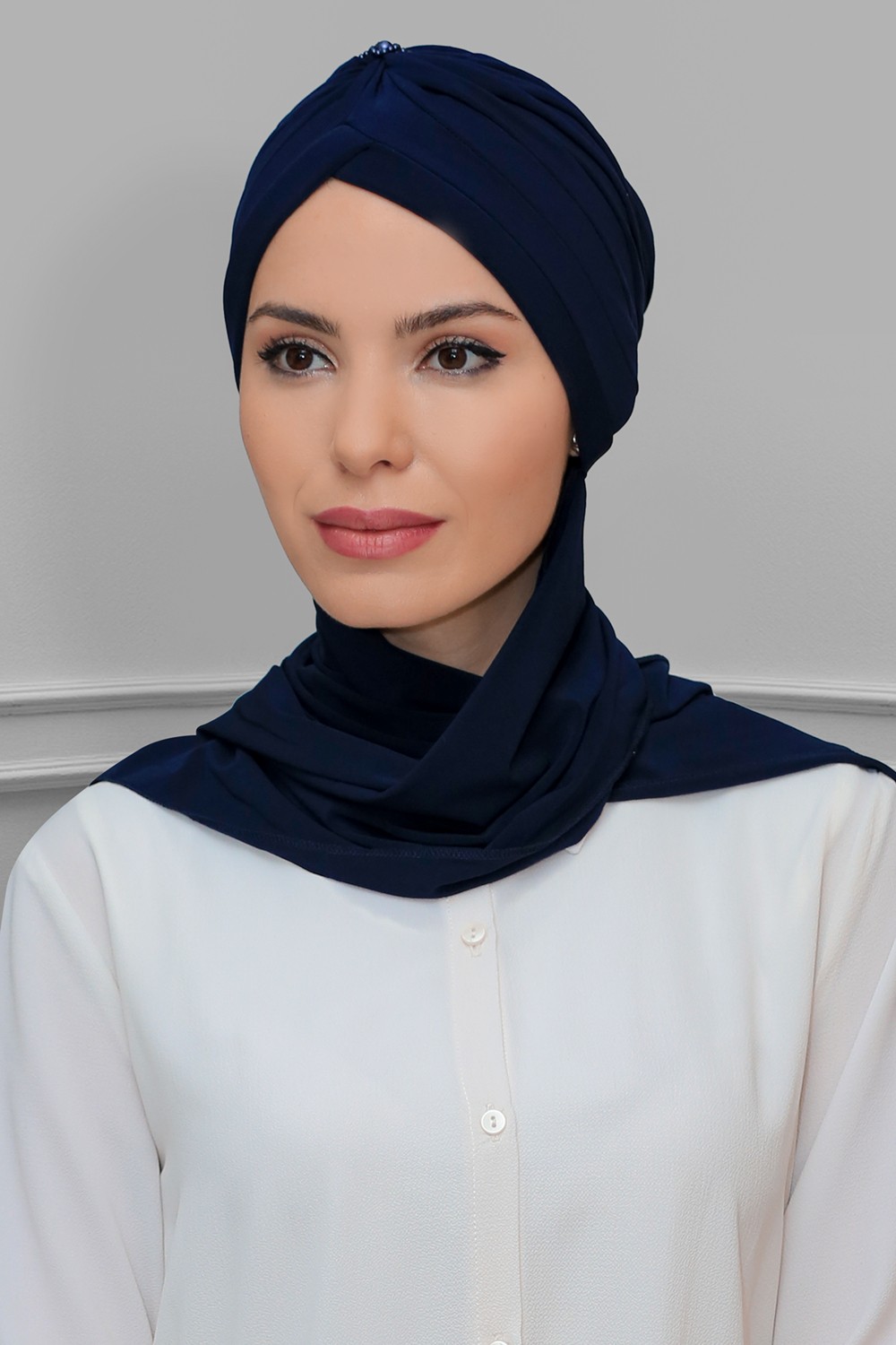 Hürrem Bone Haki Pratik Hazır Geçmeli Tesettür Bone Sandy Kumaş Taçlı Büzgülü Şifon Atkılı 1208A_09