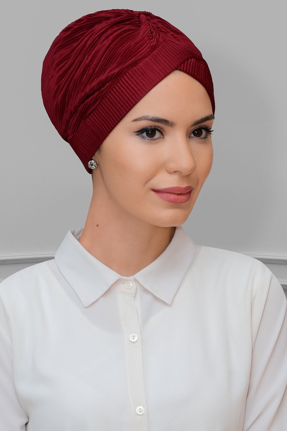Hürrem Bone Mürdüm Pratik Hazır Geçmeli Tesettür Bone Fukuro Piliseli Tek Çapraz Büzgülü 1824_07 görsel 7