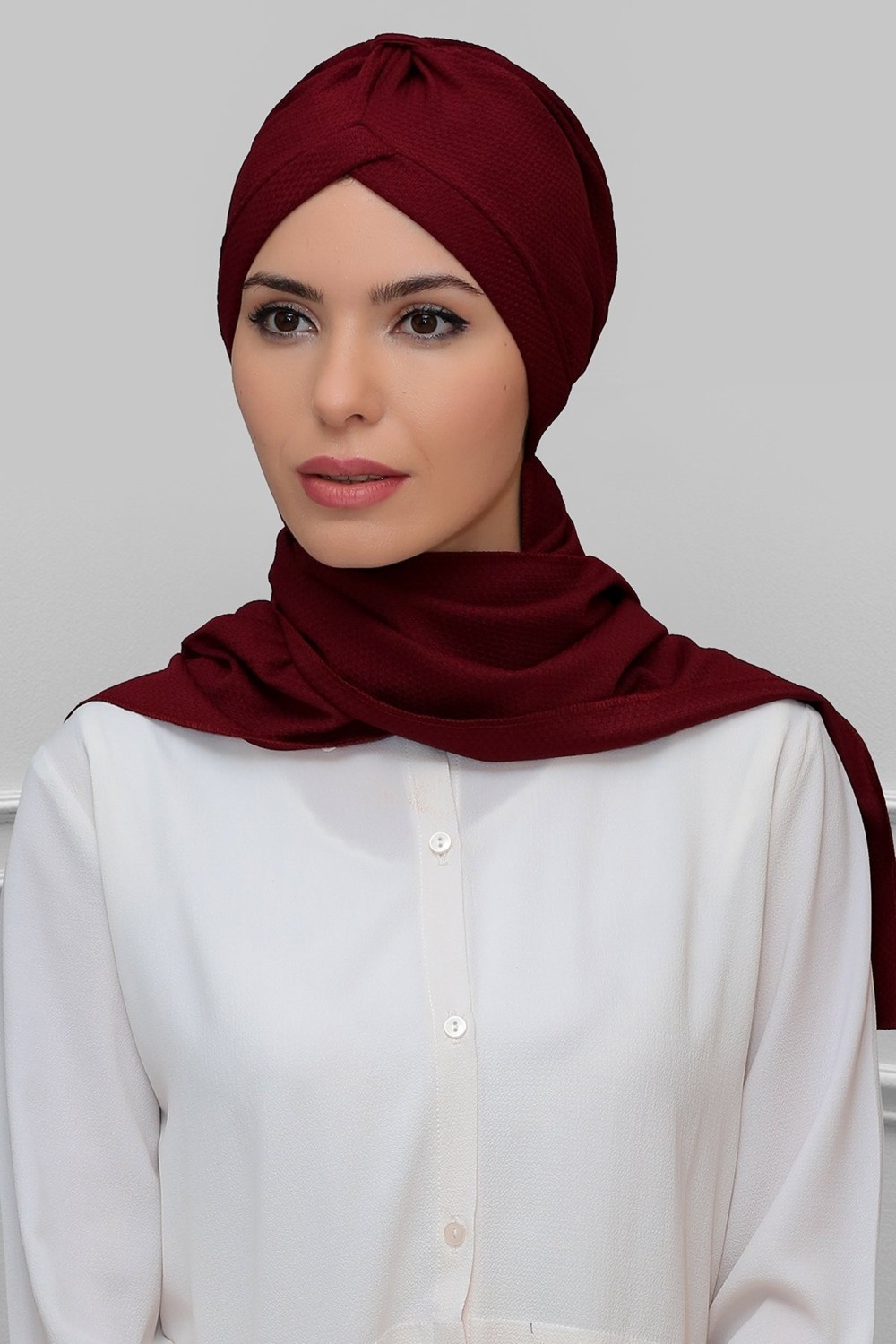 Hürrem Bone Bordo Pratik Hazır Geçmeli Tesettür Bone Petekli Mevsimlik Büzgülü Atkılı 1860_16 görsel 3
