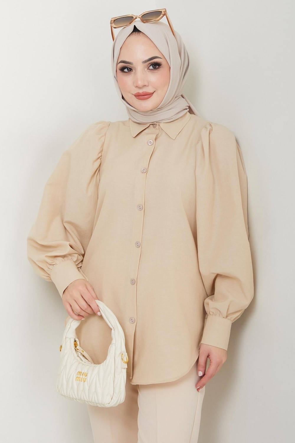 Hafsa Mina Floral Desenli Tesettür Mayo Tam Takım Lacivert HM2928 görsel 3