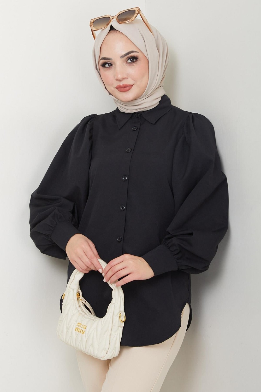 Hafsa Mina Ebru Desenli Tesettür Mayo Tam Takım Lacivert HM2924