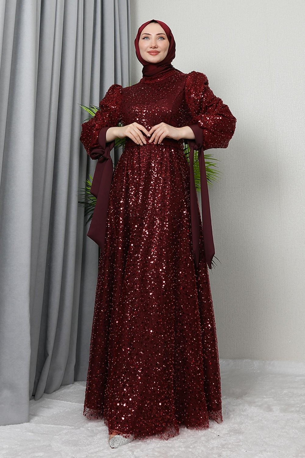 Giza Store Betül Tesettür Abiye Bordo