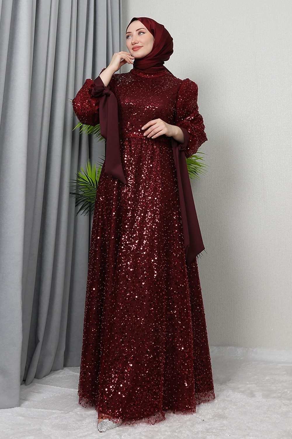 Giza Store Betül Tesettür Abiye Bordo görsel 3
